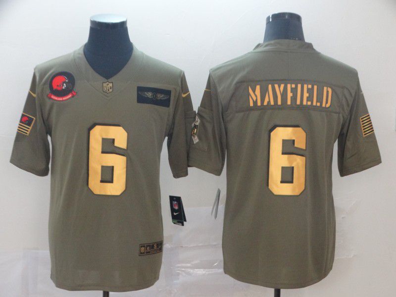 Men Cleveland Browns #6 Mayfield green Gold Nike Olive Salute To Service Limited NFL Jersey